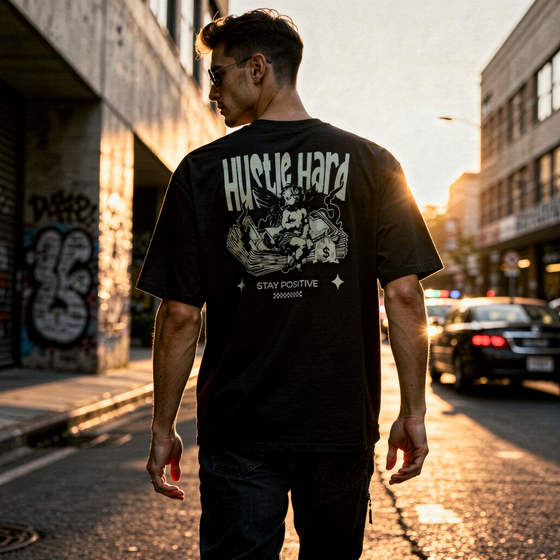 Hustle Oversized Tshirt - Faded Black Unisex
